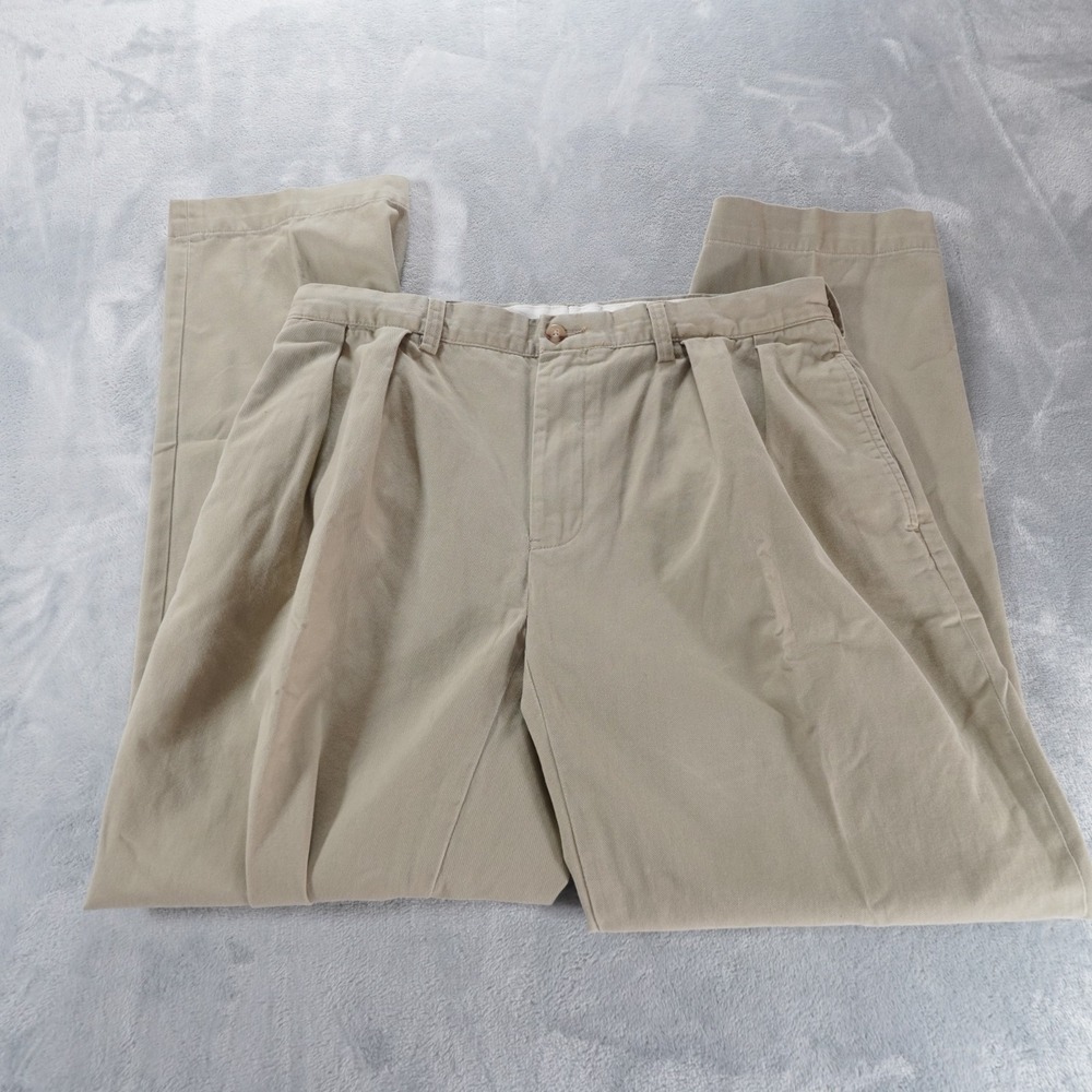VTG Polo Ralph Lauren Ethan Pleated Chinos Mens35 Tan 100% Cotton 90s Classic - Picture 3 of 16